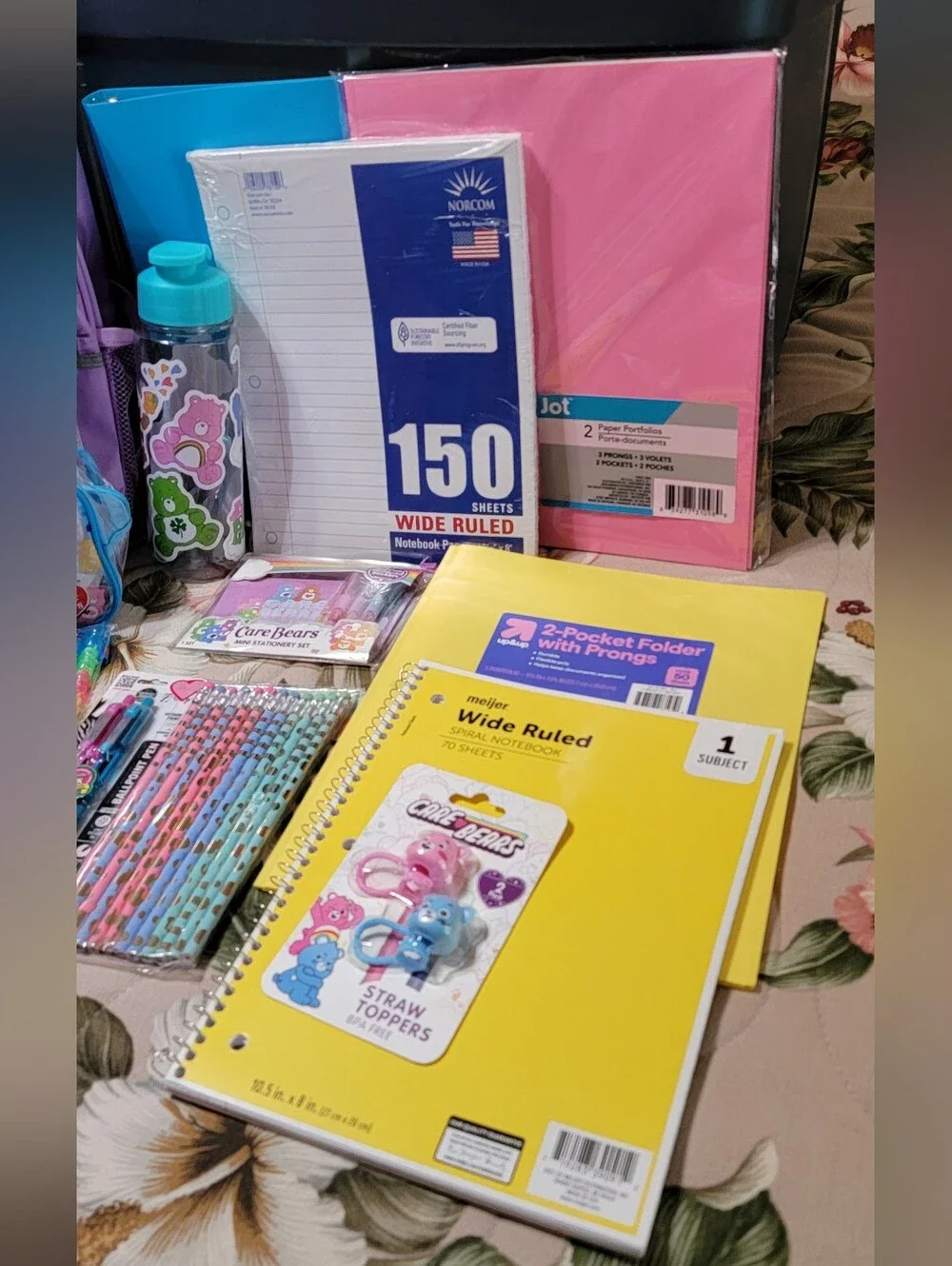 820-Care Bears Purple Backpack with  Matching Pencil Case and Accessories